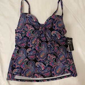 NWT Macy's Blue and Pink Tie Front Tankini Swimwear